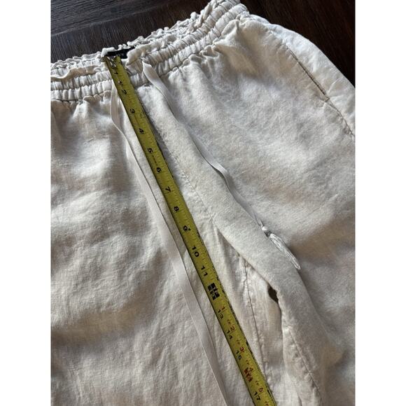 J Crew Linen Pants Women’s Small Oatmeal Wide Leg Crop Elastic Waist Tasseled - Picture 6 of 8